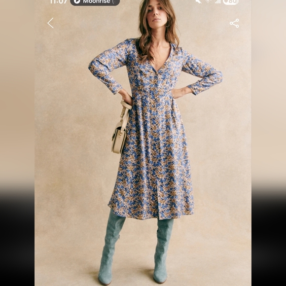 Sezane Dresses & Skirts - Sezane Victoriana Blue and Brown Floral Midi Dress